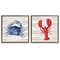 Stupell Industries Nautical Crab & Lobster Beige Stripes Framed Floater Canvas Wall Art